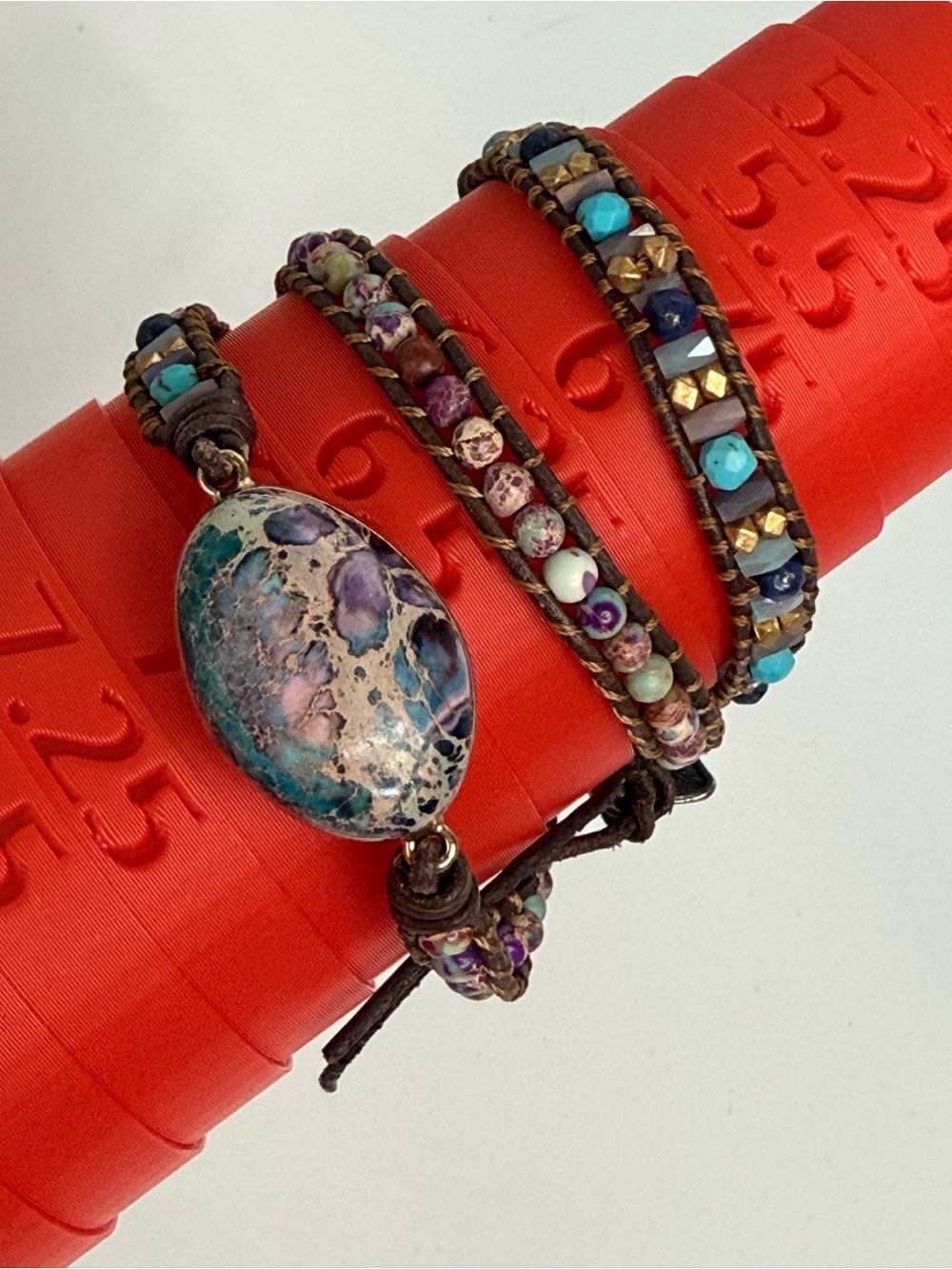 Emperor Jasper leather Wrap Bracelet